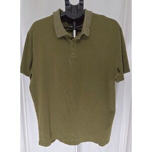 Boca Classics Mens Large Olive Green 100% Pima Cotton Polo‎ Shirt Striped Collar
